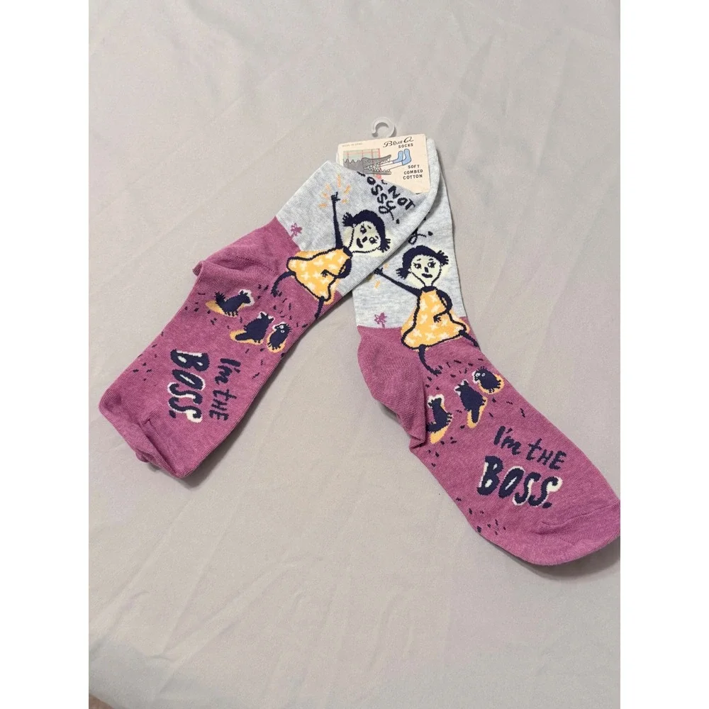 Blue Q Im Not Bossy Im The Boss Novelty Crew Socks Purple Grey SW443
